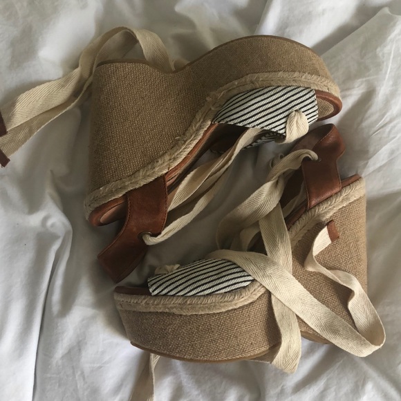 Joie "Oceanside" Striped Espadrille Tie Wedges - Picture 3 of 4